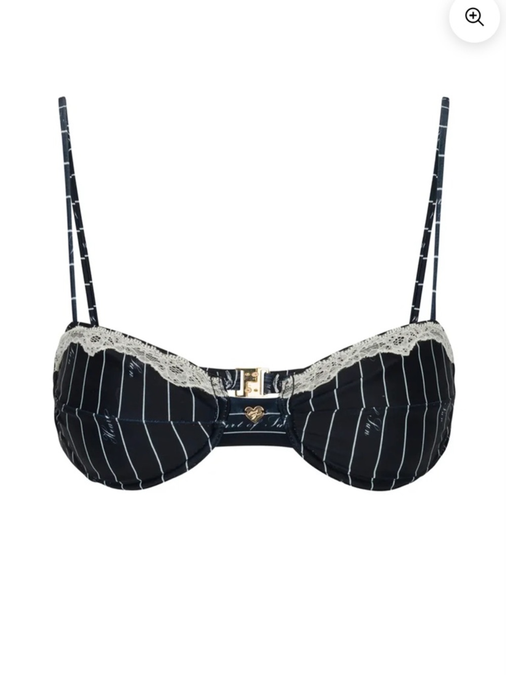 Pinstripe Balconette Swim Top with Cream Lace Trim - Navy